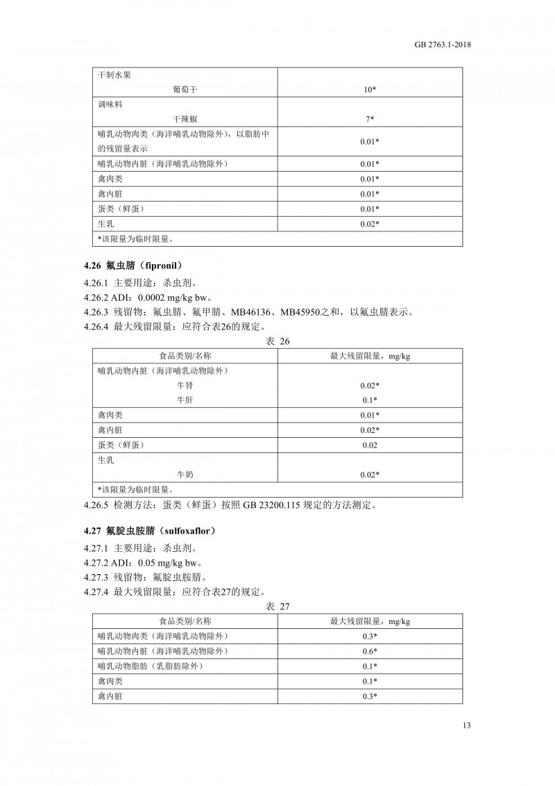 GB 2763.1-2018《食品安全国家标准食品中百草枯等43种农药最大残留限量?016