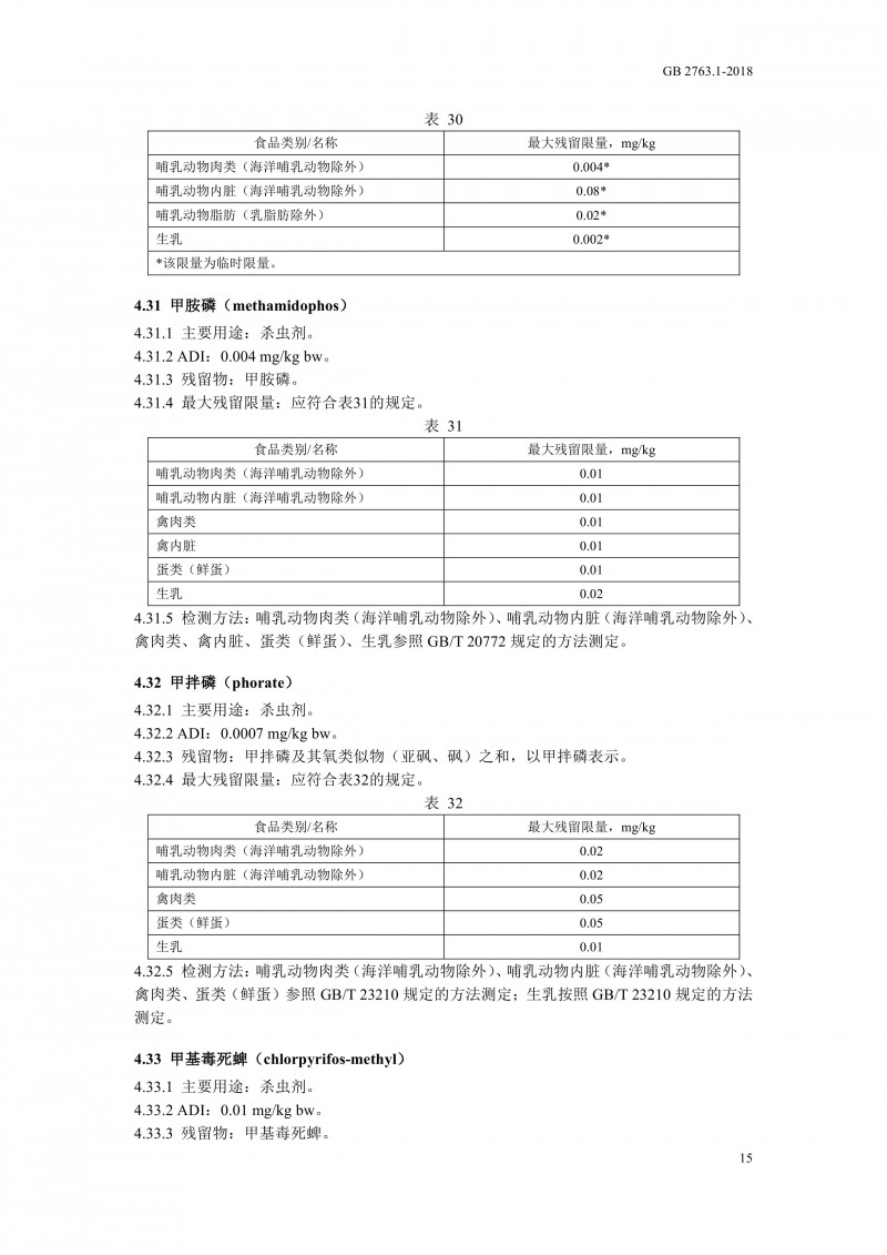 GB 2763.1-2018《食品安全国家标准食品中百草枯等43种农药最大残留限量?018