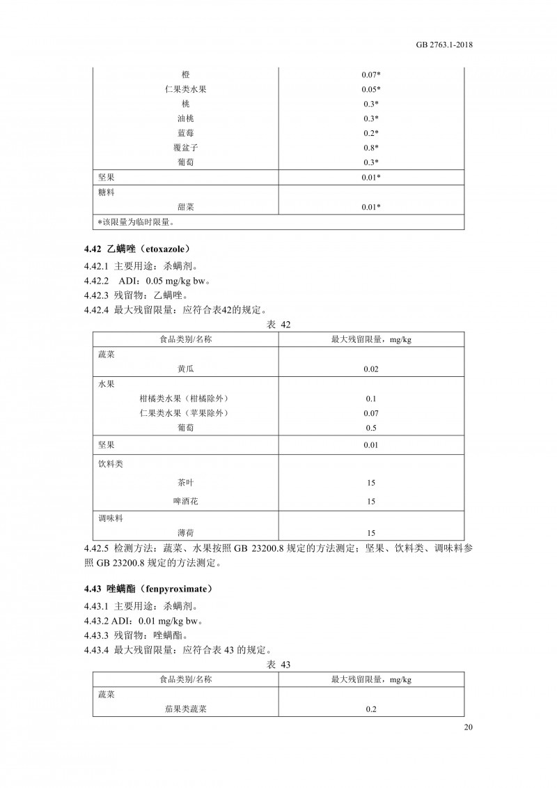 GB 2763.1-2018《食品安全国家标准食品中百草枯等43种农药最大残留限量?023